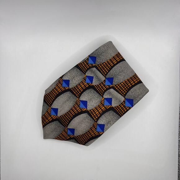 Muroya - Men’s Tie-58” Long-Gray Black Orange Modern Geometric Design - Silk-USA - Picture 3 of 7